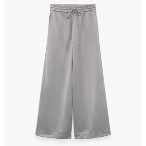 NWT ZARA SATIN SILVER WIDE LEG PULL ON PANTS